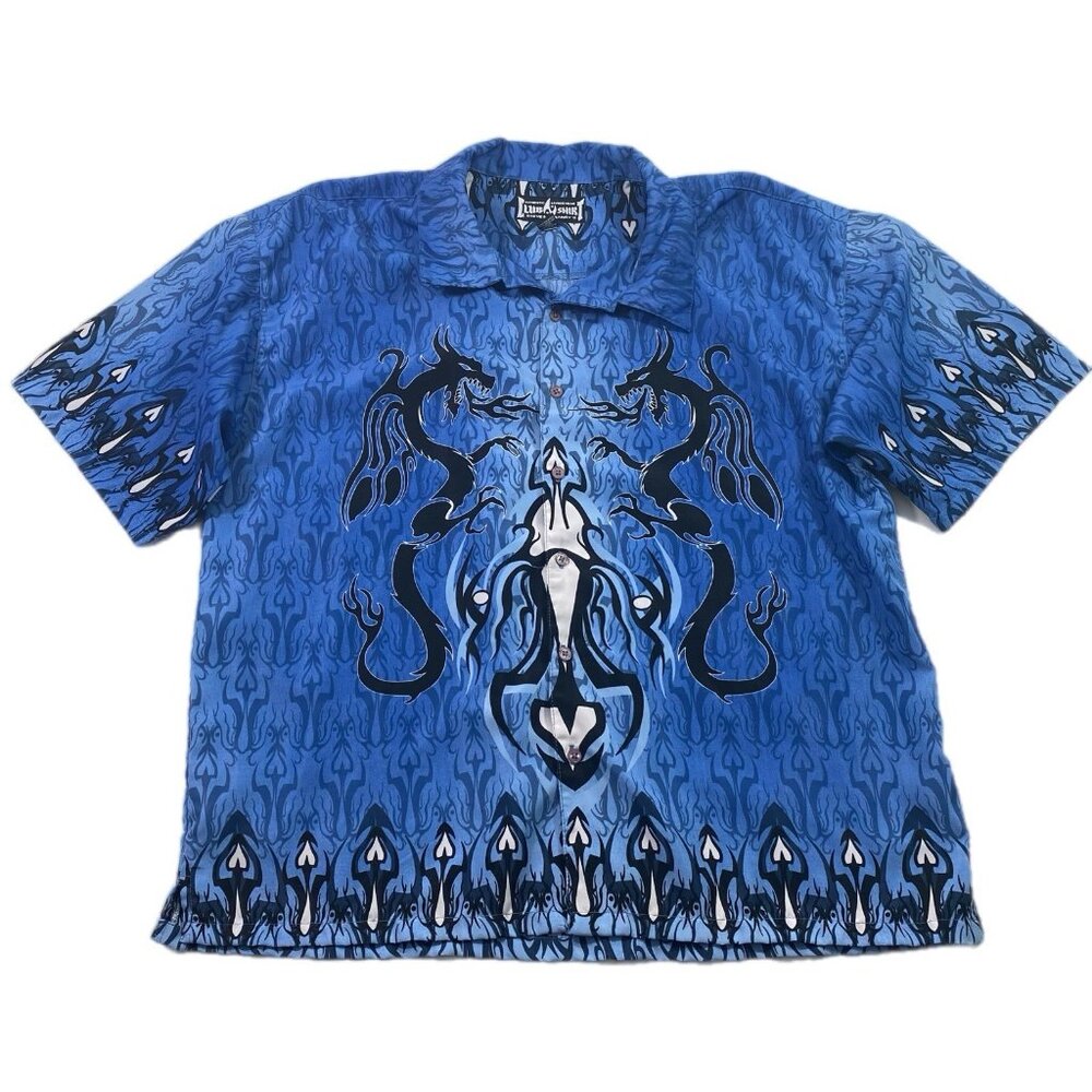 Steve & Barry's Club Shirt Mens XXL Blue Short Sleeve Loungewear Dragon Print